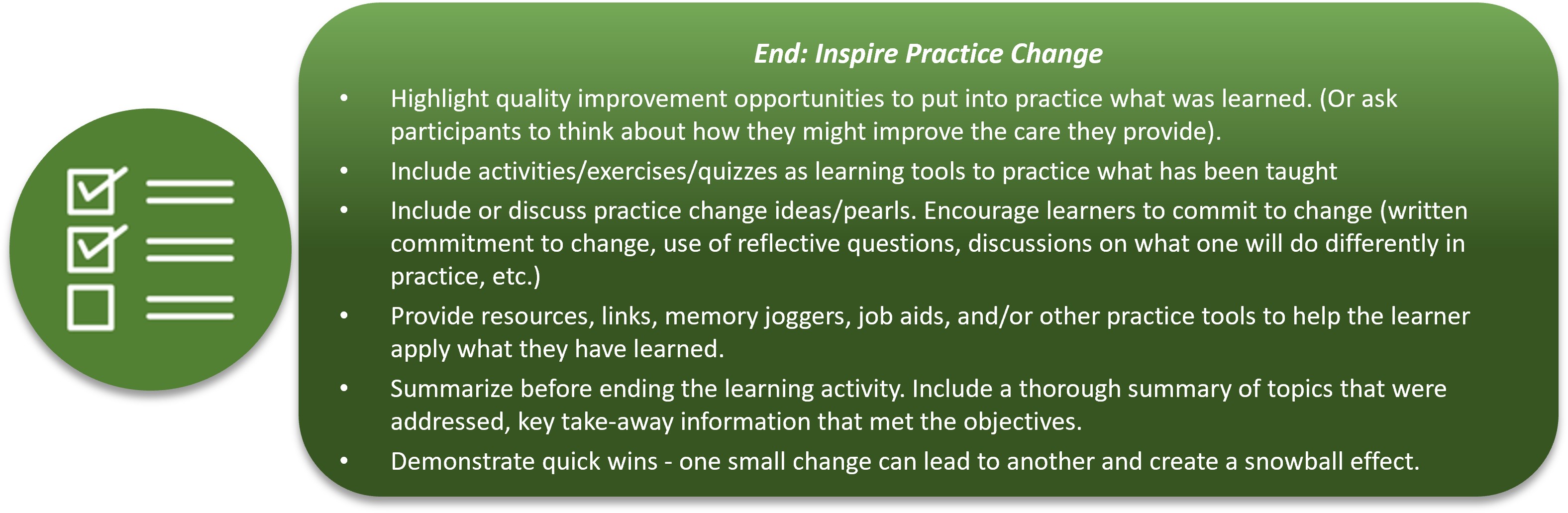 Inspire practice change